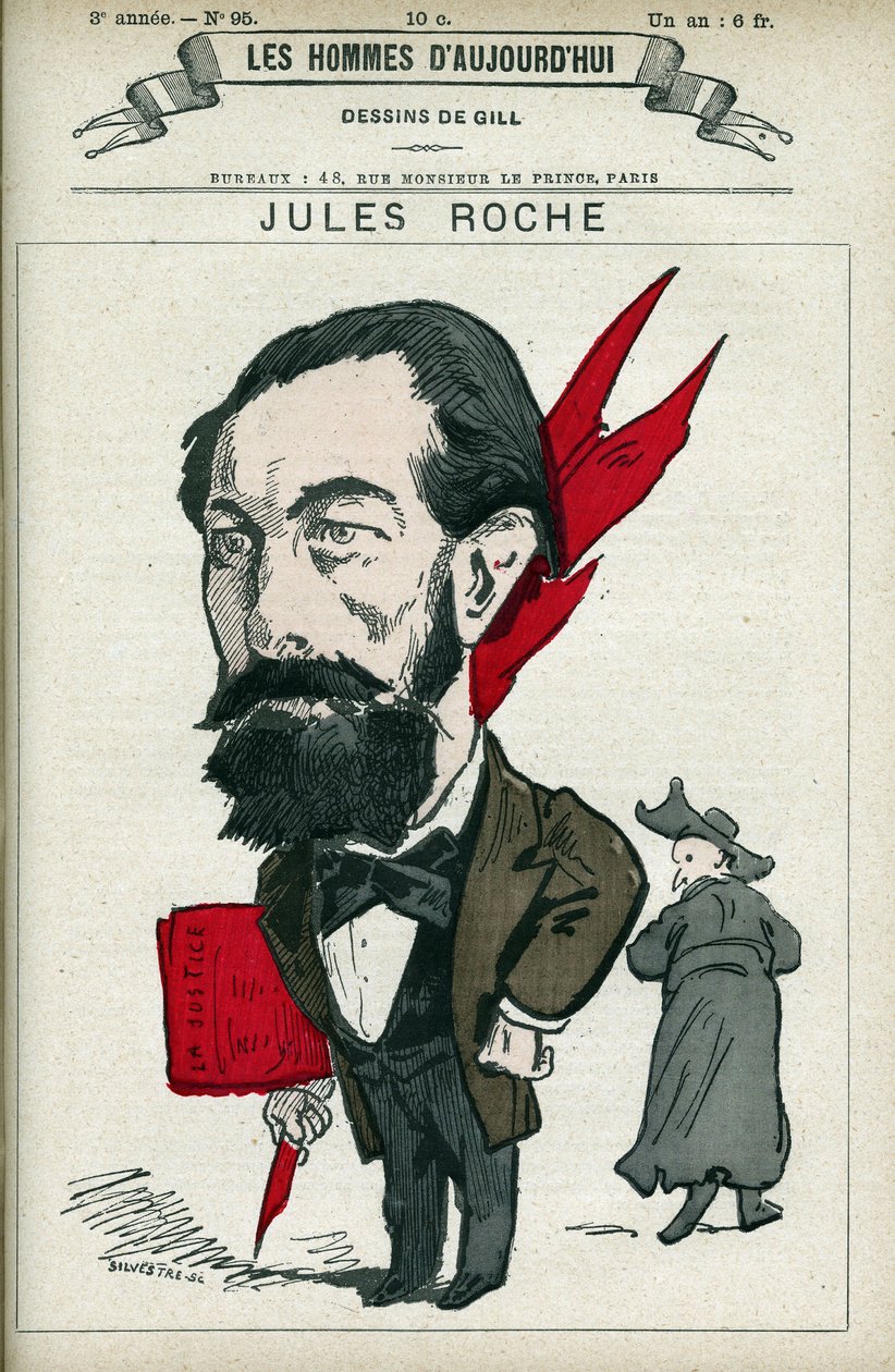 صورة لجول روش (1841-1923) ، سياسي فرنسي ، كان نائباً ووزيراً للتجارة والصناعة من عام 1890 إلى عام 1892. رسوم متحركة لجيل ، باريس. بواسطة أندرو جيل