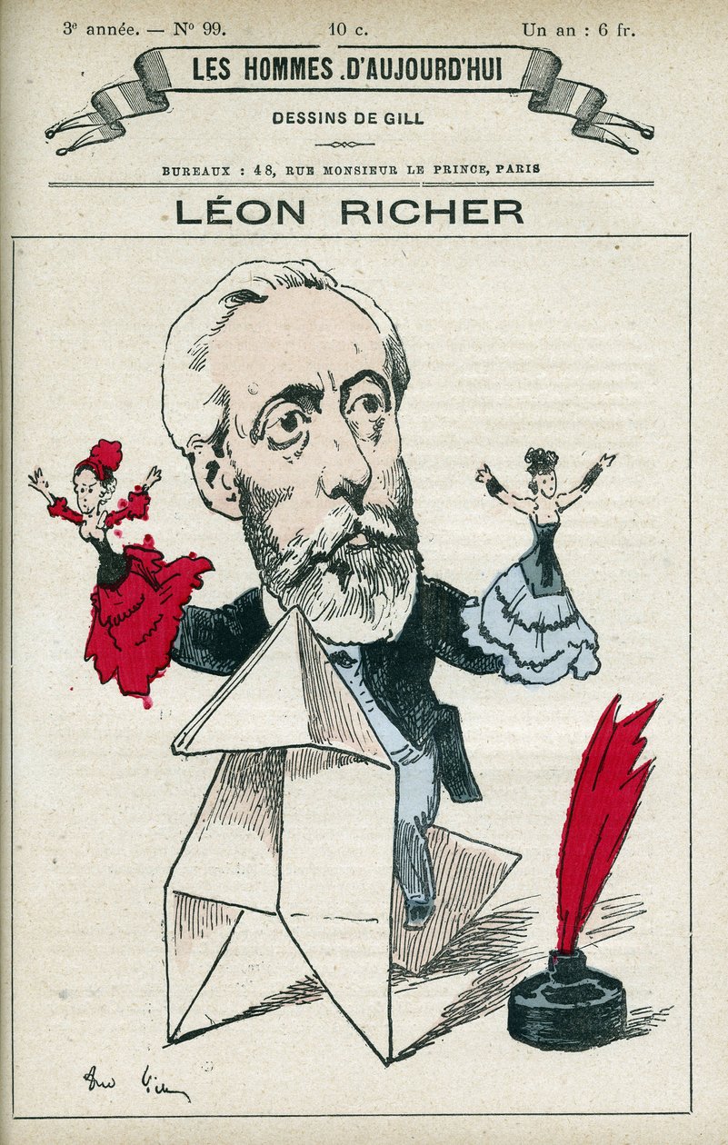 صورة ليون ريتشير (1824-1911) ، صحفي ومفكر فرنسي ، أسس جمعية حقوق المرأة و Ligue francaise pour le droit des femmes في عام 1882. كارتون لجيل ، باريس. بواسطة أندرو جيل