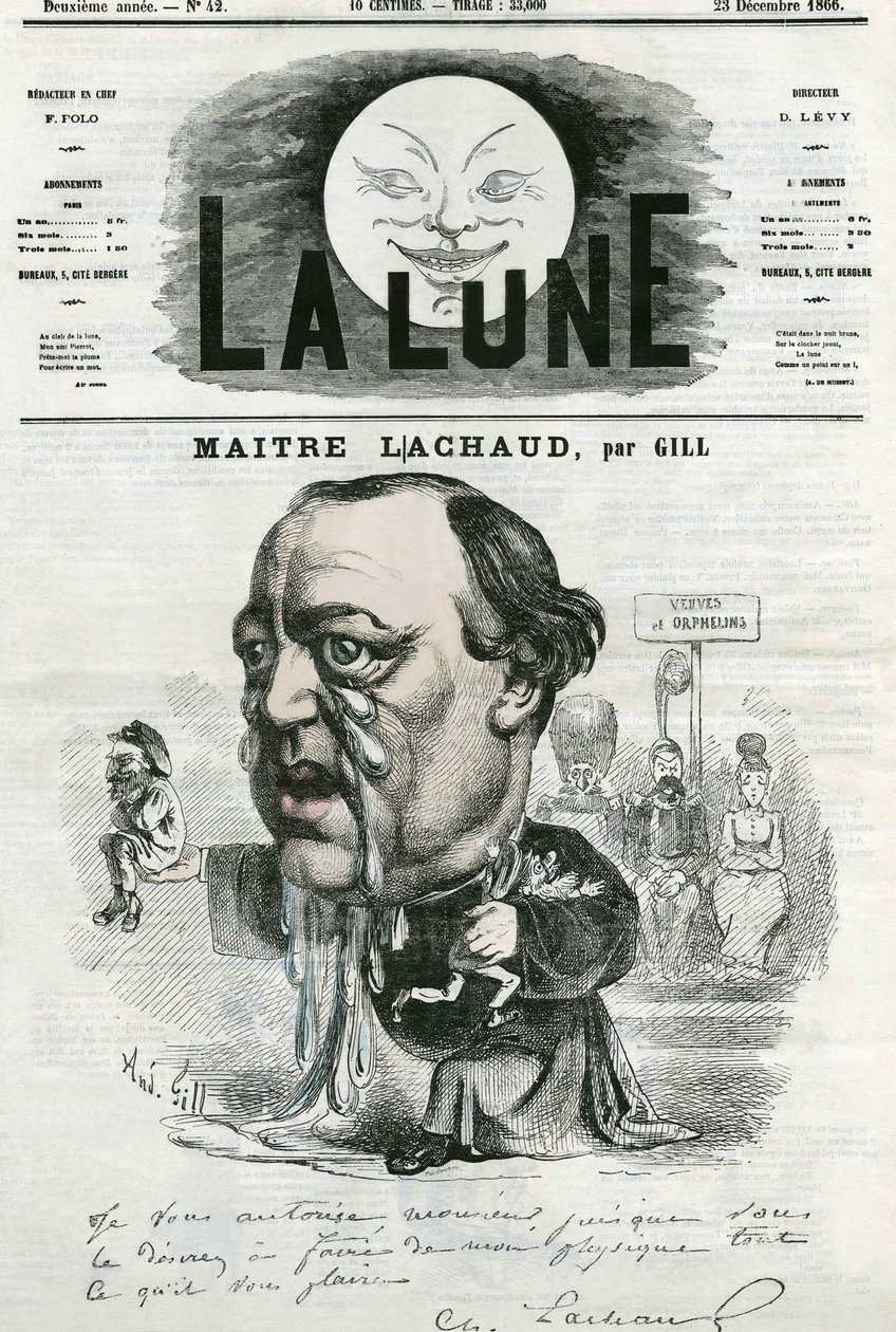 صورة للمتر تشارلز لاشود (1817-1882) ، محامي فرنسي. كارتون جيل ، في "" La Lune ، 23 ديسمبر بواسطة أندرو جيل