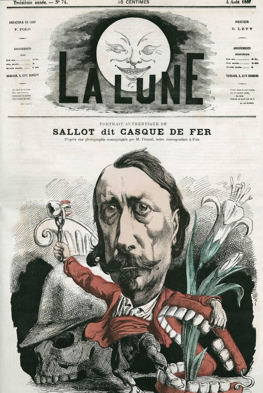 بورتريه سالوت ، المعروف باسم "خوذة حديدية". رسم كاريكاتوري لجيل ، في "La Lune" ، 4 أغسطس بواسطة أندرو جيل