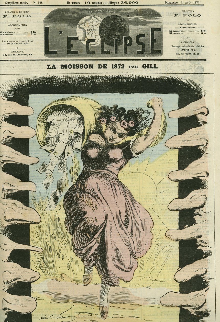 حصاد عام 1872 ، في إشارة إلى 5 مليارات فرنك كان على فرنسا دفعها لبروسيا. غلاف في "L