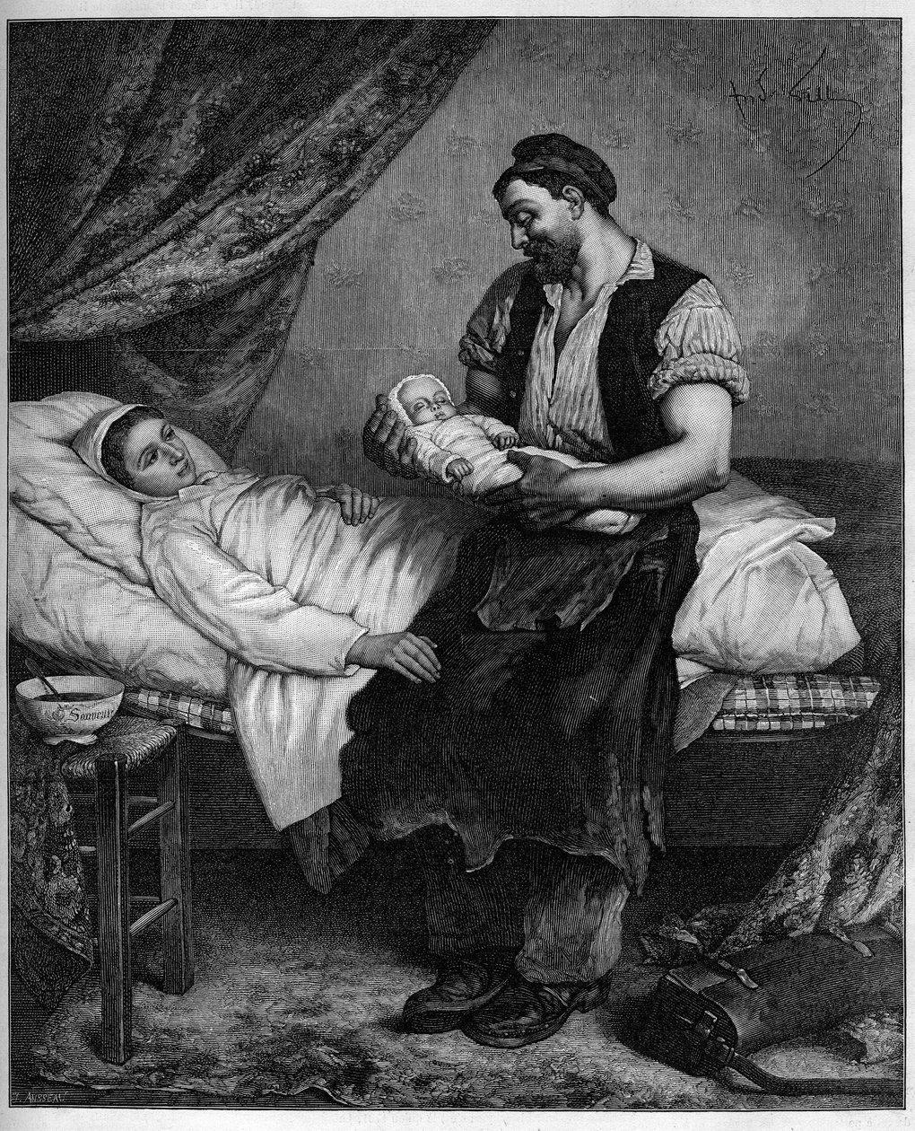 المولود الجديد. نقش بعد لوحة Andre Gill (1840-1885) في "" The Illustrous World "رقم 1283 بتاريخ 29 أكتوبر بواسطة أندرو جيل