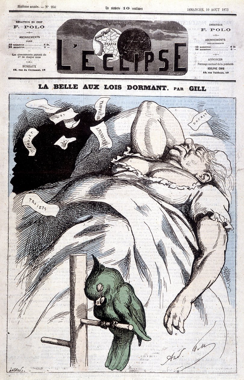 كاريكاتير فيكتوريا في "" Sleeping Beauty "- بقلم جيل ، في" "L'Eclipse" من 10/8/1873 بواسطة أندرو جيل