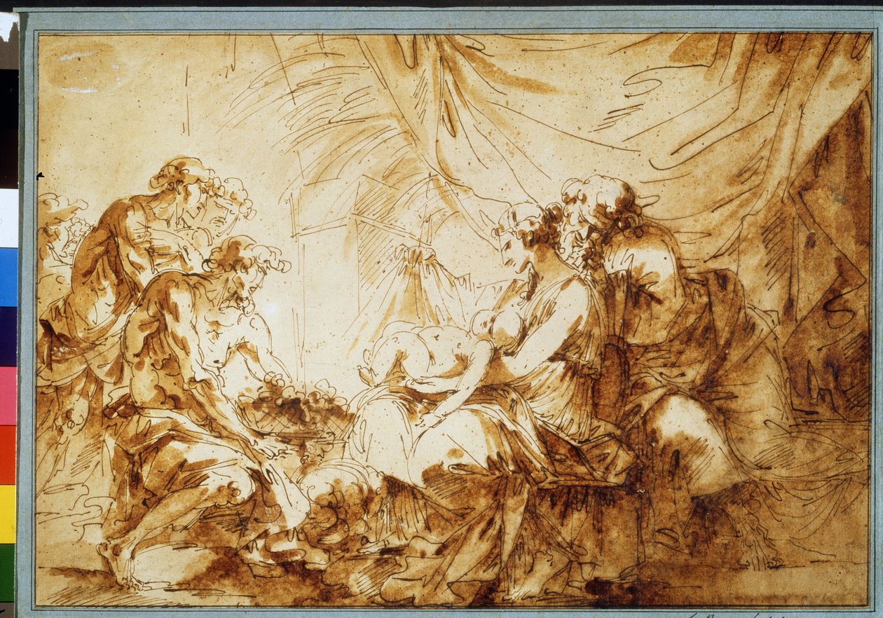 """عبادة المسيح الطفل"" (عبادة المسيح الطفل) رسم بالقلم الرصاص لأندريه جان لو برون (ليبرون) (1737-1811) متحف بوشكين، موسكو بواسطة أندريه جان ليبرون