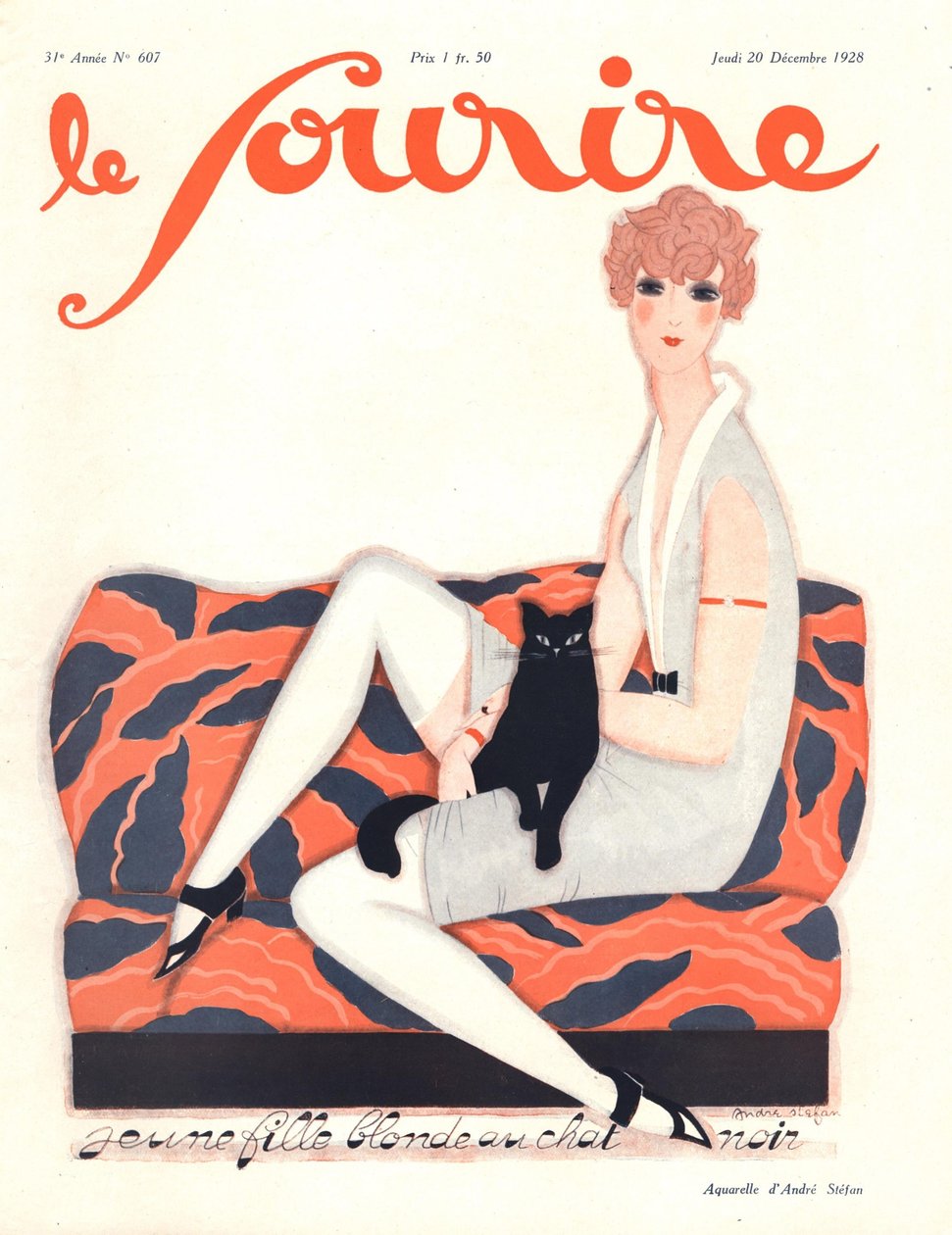 الغلاف الأمامي لـ "Le Sourire" ، كانون الأول (ديسمبر) 1928 (ليثو ملون) بواسطة أندريه ستيفان
