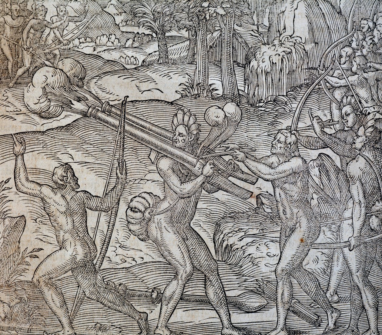 معركة بين السكان الأصليين في كندا ، نقش من Cosmographie Universelle ، بواسطة Andre Thevet ، باريس 1575 بواسطة أندريه ثيفت