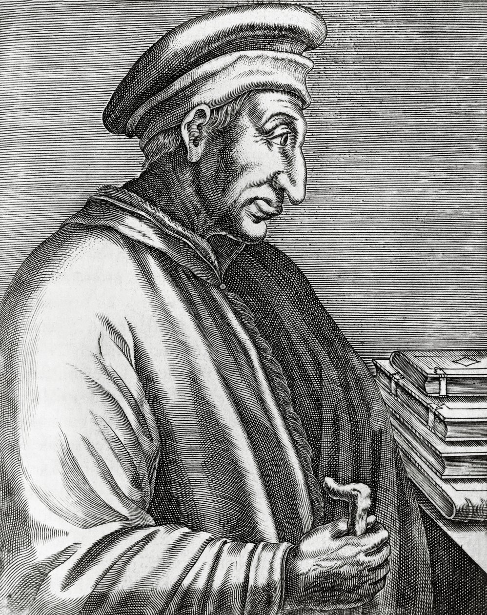 صورة شخصية كوزيمو دي ميديشي ، المعروف باسم إلدر (1389-1464) ، سياسي إيطالي ، نقش من اللوحات الحقيقية وحياة الرجال اللامعين بواسطة أندريه ثيفت