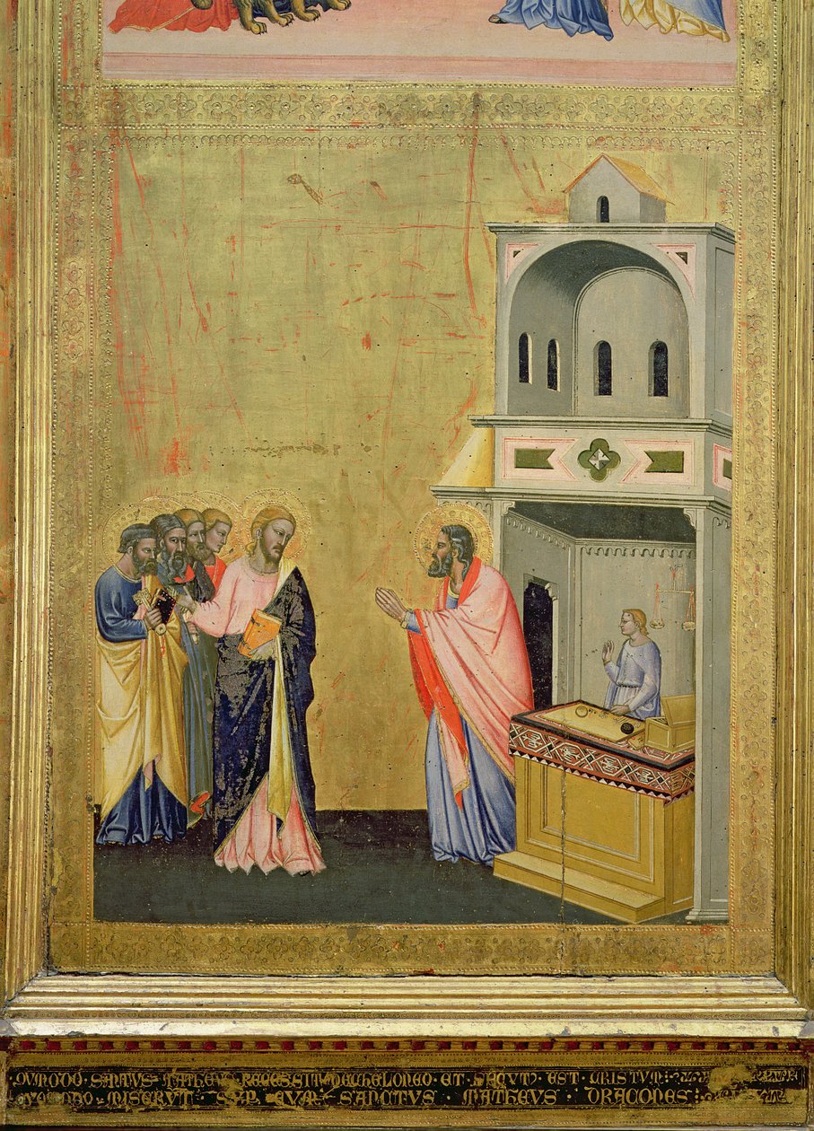 دعوة القديس ماثيو ، من مذبح القديس ماثيو ومشاهد من حياته ، c.1367-70 (درجة الحرارة على اللوحة) بواسطة جاكوبو دي سيوني