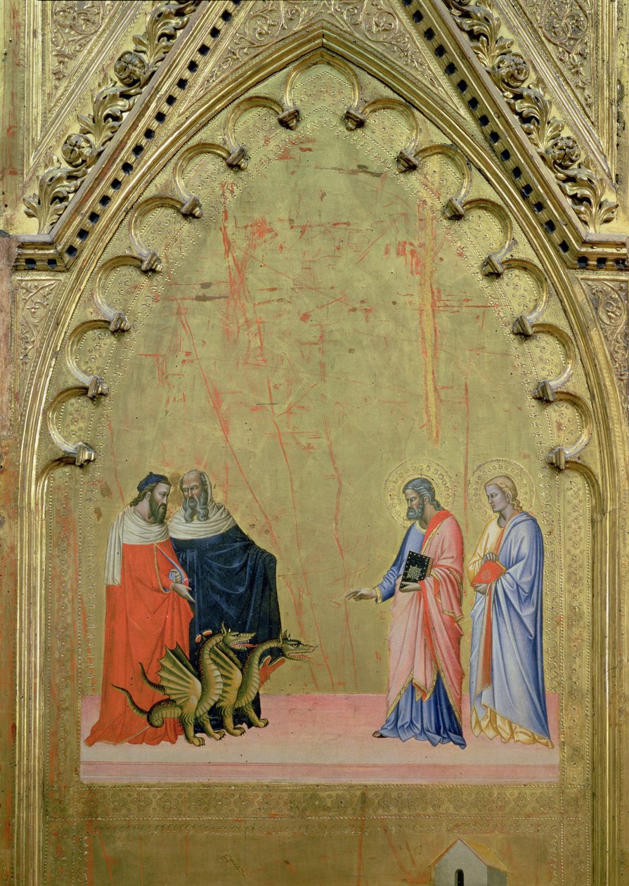 معجزة التنين ، من مذبح القديس ماثيو ومشاهد من حياته ، c.1367-70 (درجة الحرارة على اللوحة) بواسطة جاكوبو دي سيوني