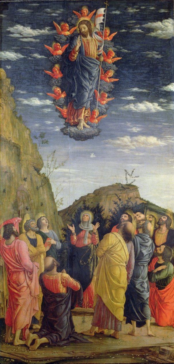 الصعود ، اللوحة اليسرى من Altarpiece ، c.1466 (درجة الحرارة على اللوحة) (انظر أيضًا 50042) بواسطة أندريا مانتيجنا