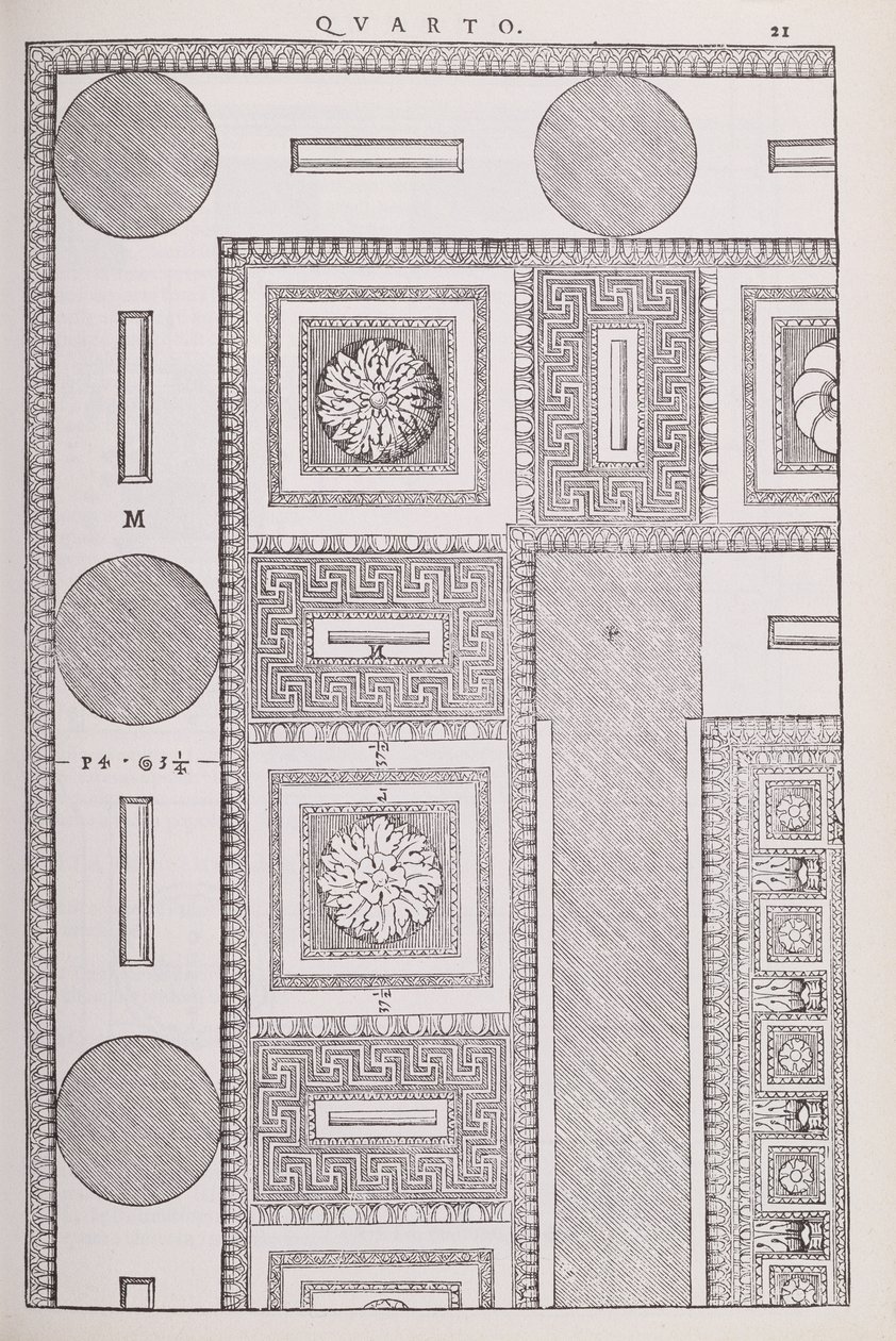 مخطط سقف Tempio di Marte Vendicatore ، رسم توضيحي من نسخة فاكس من "I Quattro Libri dell&39;Architettura" كتبها Palladio ، نُشرت في الأصل عام 1570 بواسطة أندريا بالاديو
