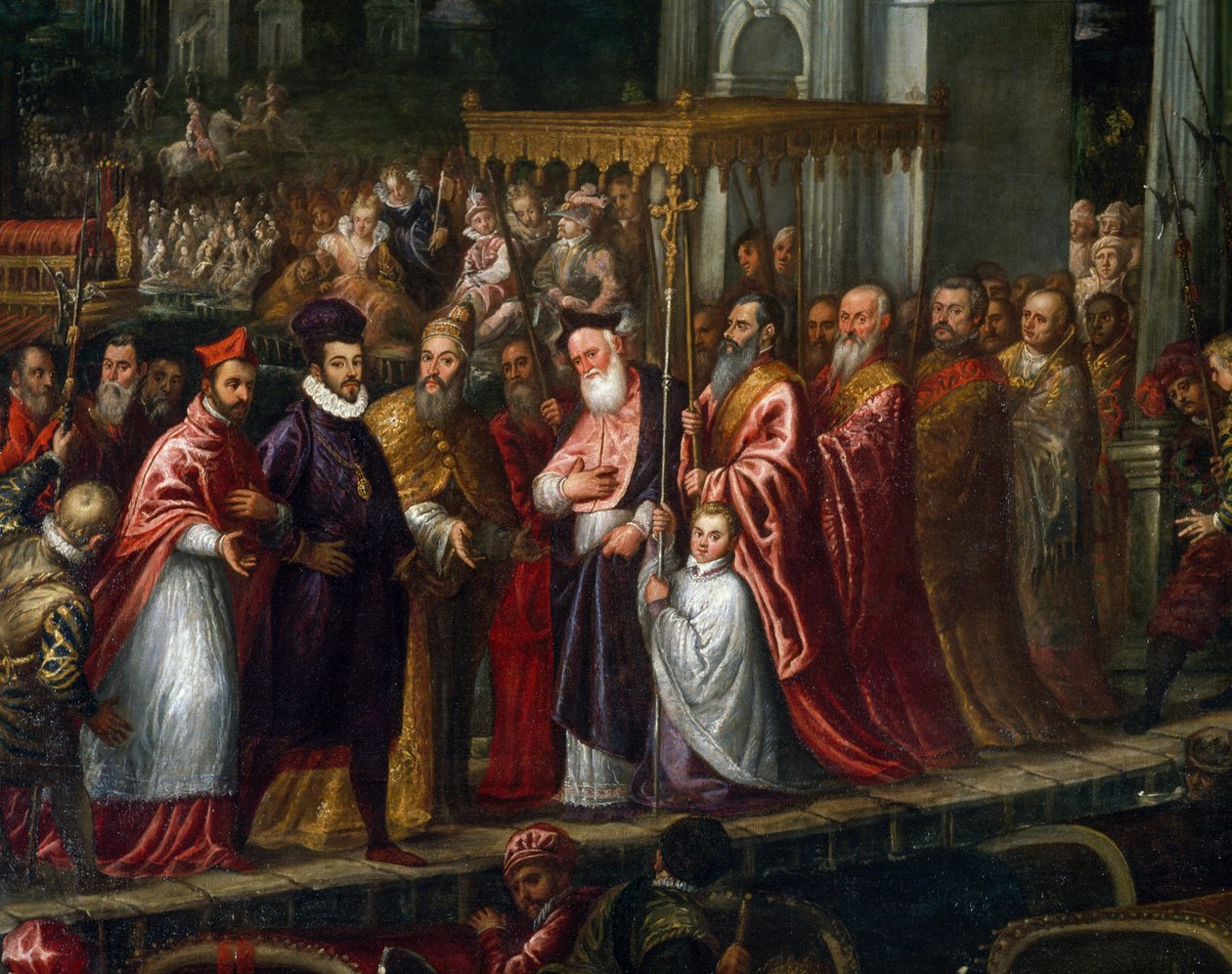 Doge Mocenigo and Patriarch Trevisan welcoming Henry III to the Lido in 1574 بواسطة أندريا) فيسينتينو