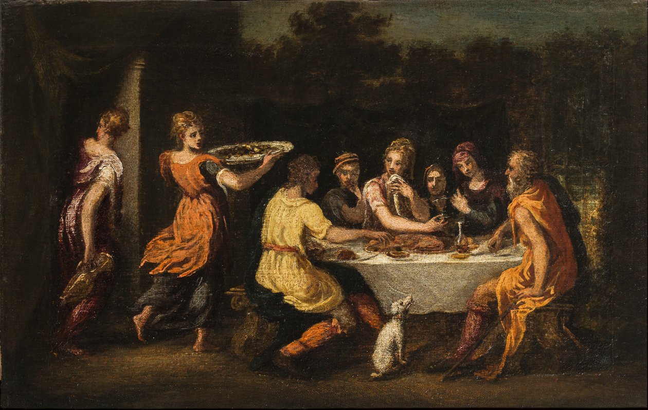 Lot entertaining the Angels (oil on canvas on wood panel) بواسطة أندريا شيافوني