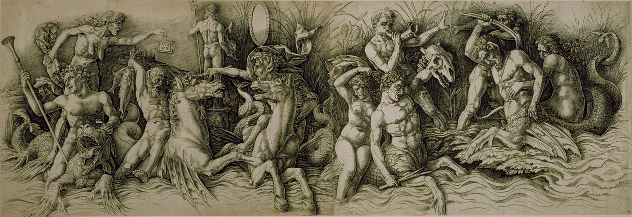Battle of the Sea Gods (pen & brown ink on paper) بواسطة أندريا (ورشة عمل) مانتيجنا