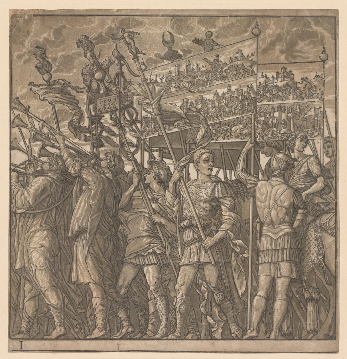 انتصار يوليوس قيصر: الجنود يحملون صور الحرب ، 1593-99. بواسطة أندريا أندريني