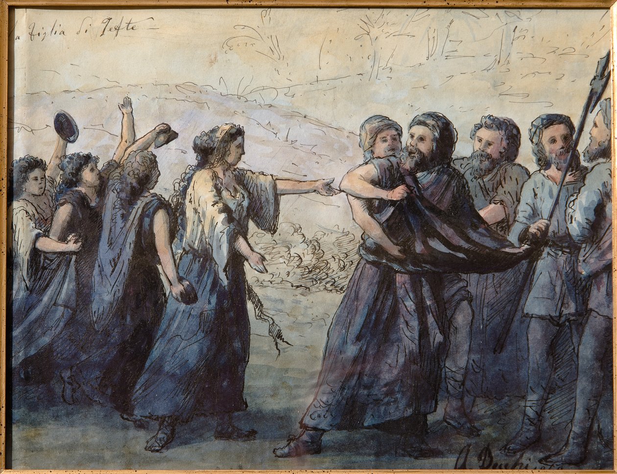 ابنة يفتاح (ألوان مائية) رسم بالحبر الهندي ، سم. 31 × 23.5. بواسطة أندريا بيكي