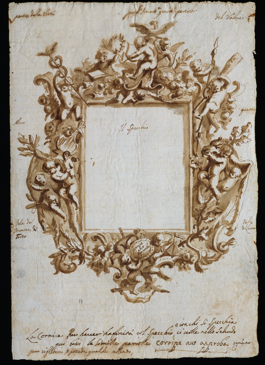 رسم متعامد للإطار الاستعاري ، حوالي 1700 ، بقلم أندريا بروستولون (1662-1732) ، قلم ألوان مائية على ورق أبيض ، إيطاليا بواسطة أندريا بروستولون