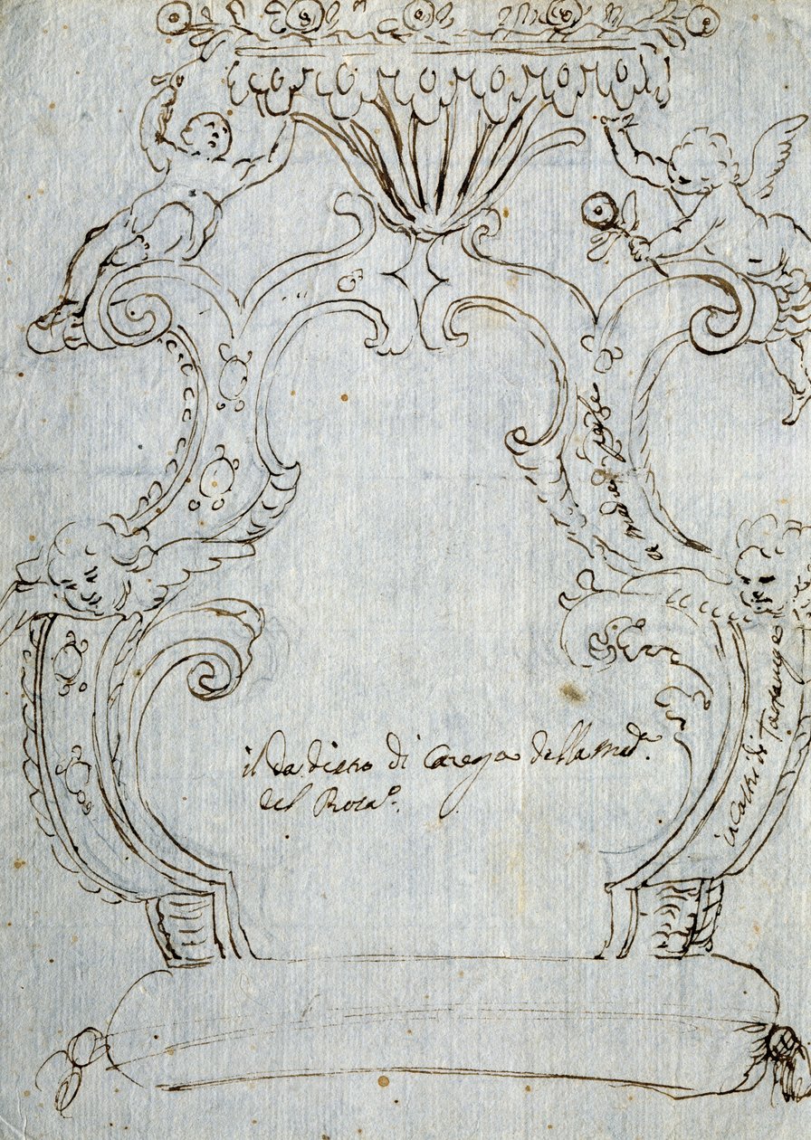 رسم تخطيطي لظهر الكرسي ، كاليفورنيا 1715 ، بقلم أندريا بروستولون (1662-1732) ، قلم رصاص وقلم على ورق أبيض ، إيطاليا بواسطة أندريا بروستولون
