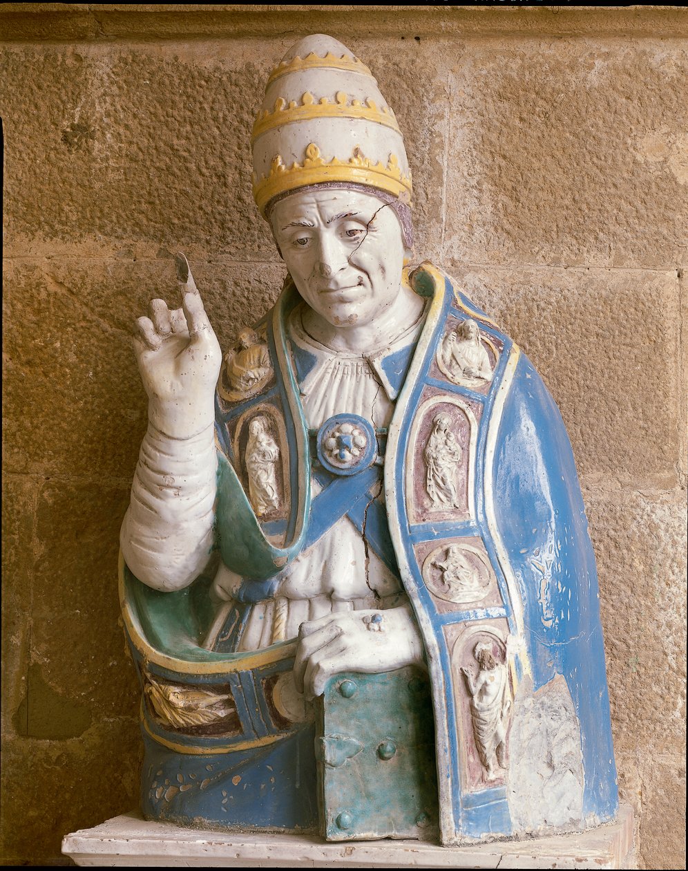 Bust of San Lino (polychrome glazed terracotta) بواسطة أندريا ديلا روبيا