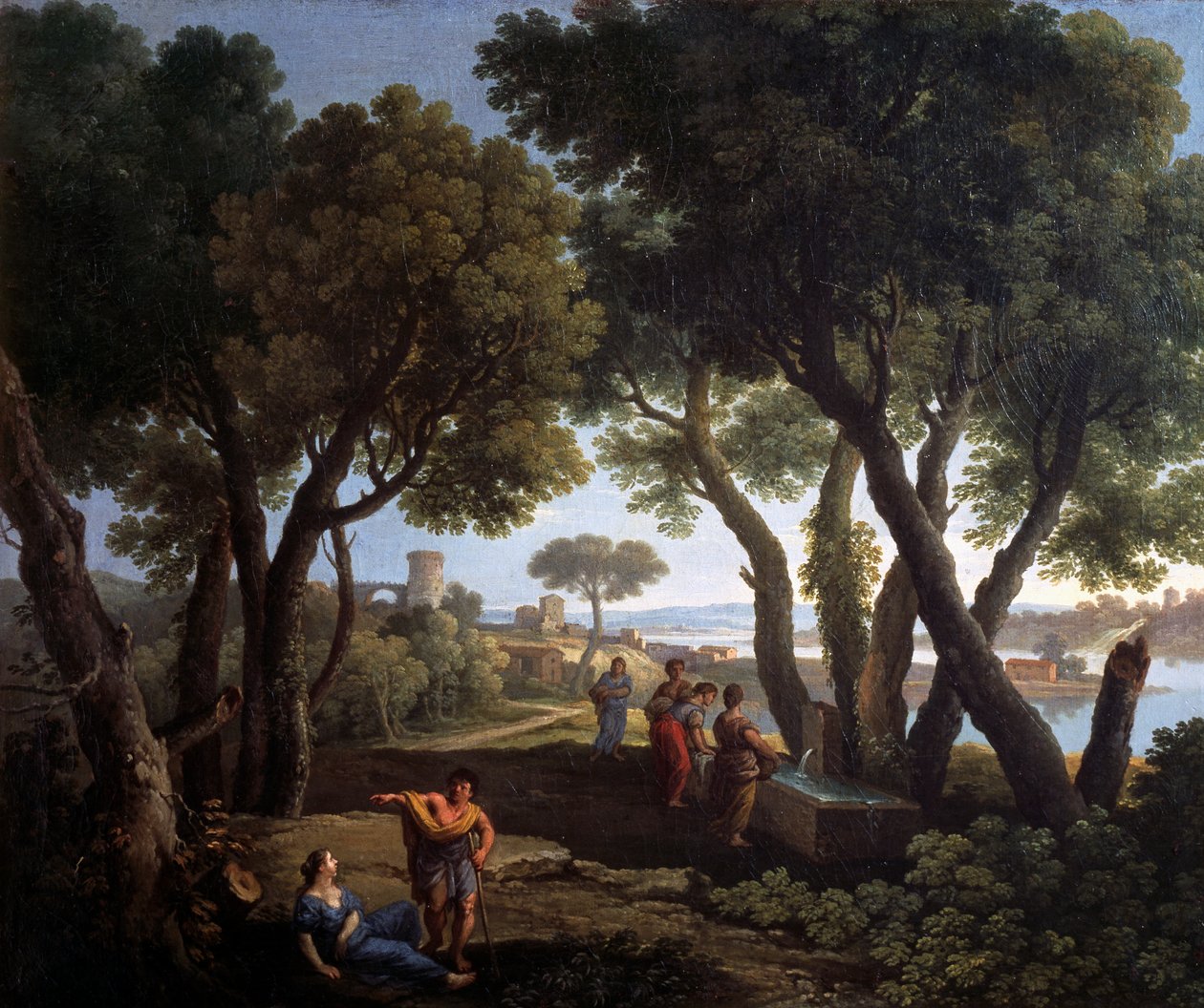 منظر طبيعي مع نساء عند بئر ، لأندريا لوكاتيللي (1695-1741) ، زيت على قماش ، 61 × 73 سم. بواسطة أندريا لوكاتيلي