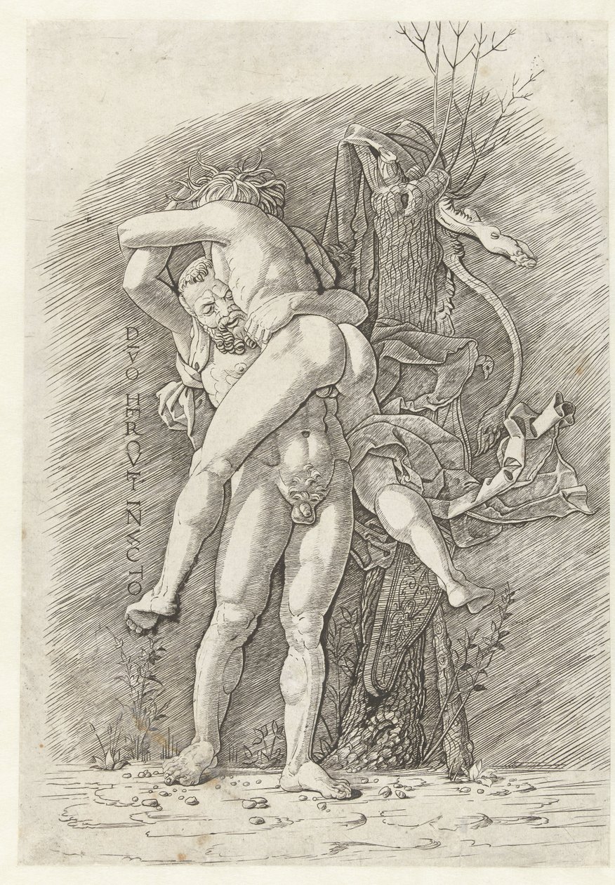 Hercules en Antaeus Divo Hercules invincto (العنوان على الكائن) بواسطة أندريا مانتيجنا (مدرسة)