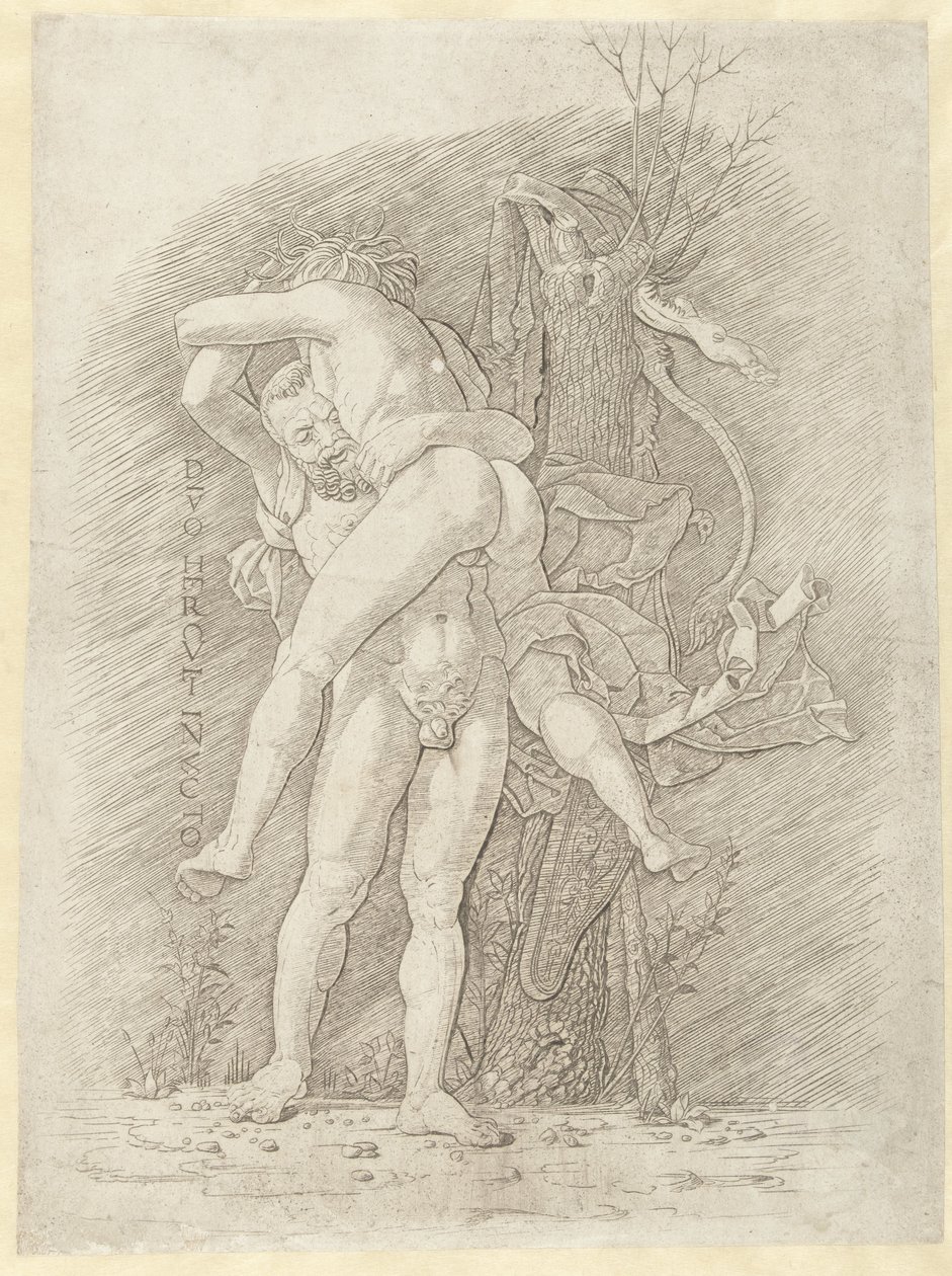 هرقل في Antaeus الإله الذي لا يقهر هرقل (العنوان على الكائن) بواسطة أندريا مانتيجنا (مدرسة)