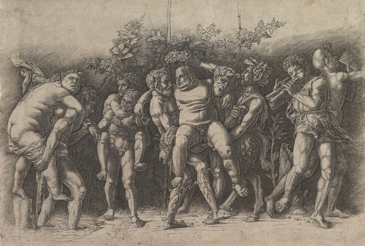 Bacchanal مع Silenus ، تكوين إفريز مع عشرة شخصيات حول Silenus الذي ... ، أوائل 1470s. بواسطة أندريا مانتيجنا