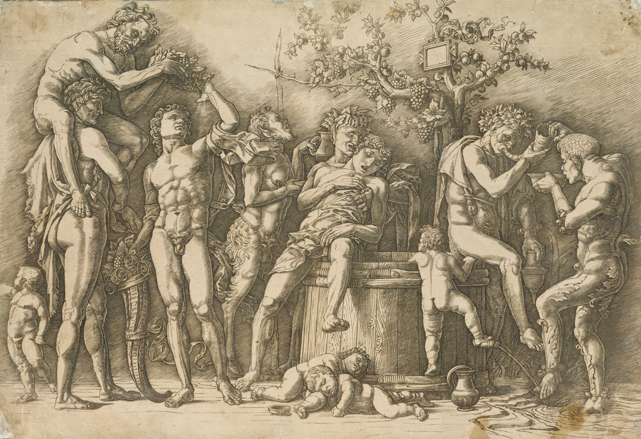 Bacchanal مع نبيذ Vat ، حوالي 1470-90 (نقش ونقش جاف) بواسطة أندريا مانتيجنا