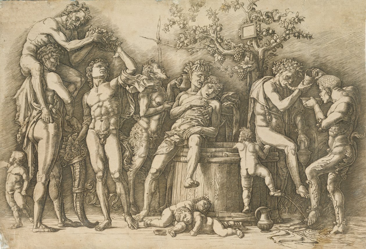 Bacchanal مع نبيذ Vat ، كاليفورنيا. 1470-90. بواسطة أندريا مانتيجنا