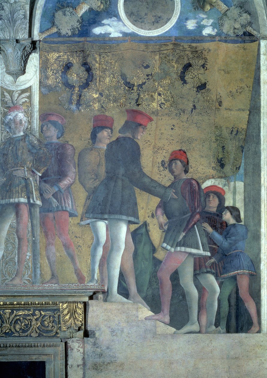 فناء من محكمة Marchese Ludovico Gonzaga III من Mantua ، من Camera degli Sposi أو Camera Picta ، 1465-1474 تفاصيل جدارية 78449 بواسطة أندريا مانتيجنا