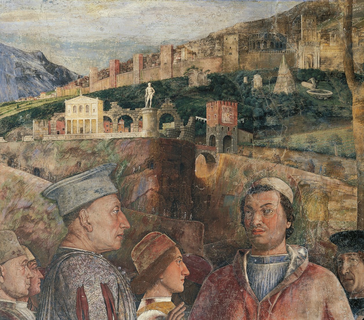 تفاصيل لوحة جدارية في غرفة الزفاف من تصميم أندريا مانتيجنا (1431-1506) قلعة سانت جورج ، مانتوا (قائمة اليونسكو للتراث العالمي ، 2008). إيطاليا بواسطة أندريا مانتيجنا