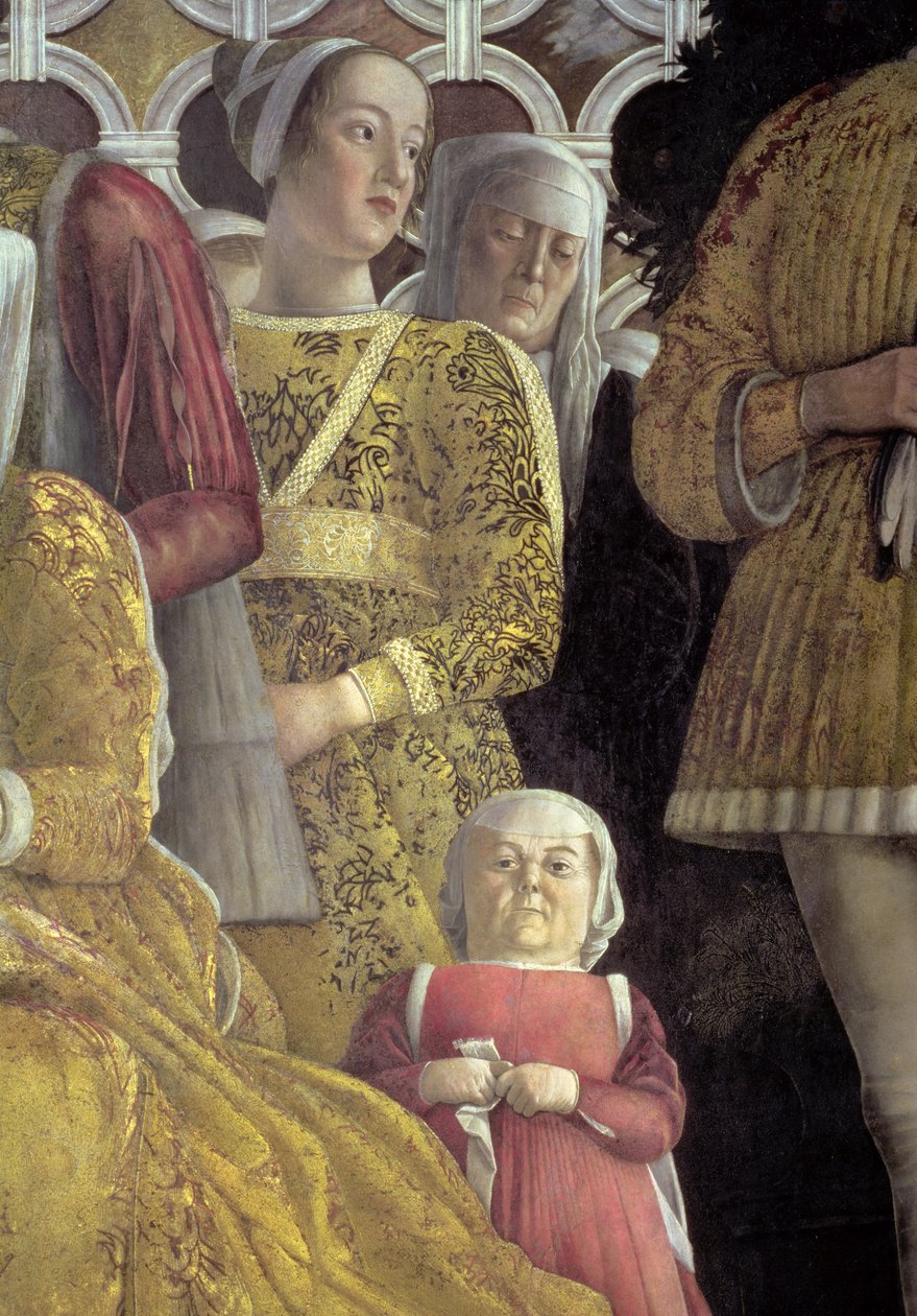 قزم وحاكمون آخرون من صورة جماعية لعائلة ومحكمة Marchese Ludovico Gonzaga III of Mantua ، من الكاميرا degli Sposi أو Camera Picta ، 1465-1474 تفاصيل جدارية 78449 بواسطة أندريا مانتيجنا
