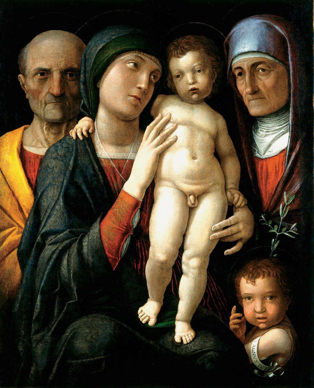 La Sainte Famille (العائلة المقدسة) - لوحة لأندريا مانتيجنا (1431-1506) ، زيت على قماش (75 × 61.5) ، حوالي 1495 - معرض الدولة للفنون ، دريسدن (ألمانيا) بواسطة أندريا مانتيجنا
