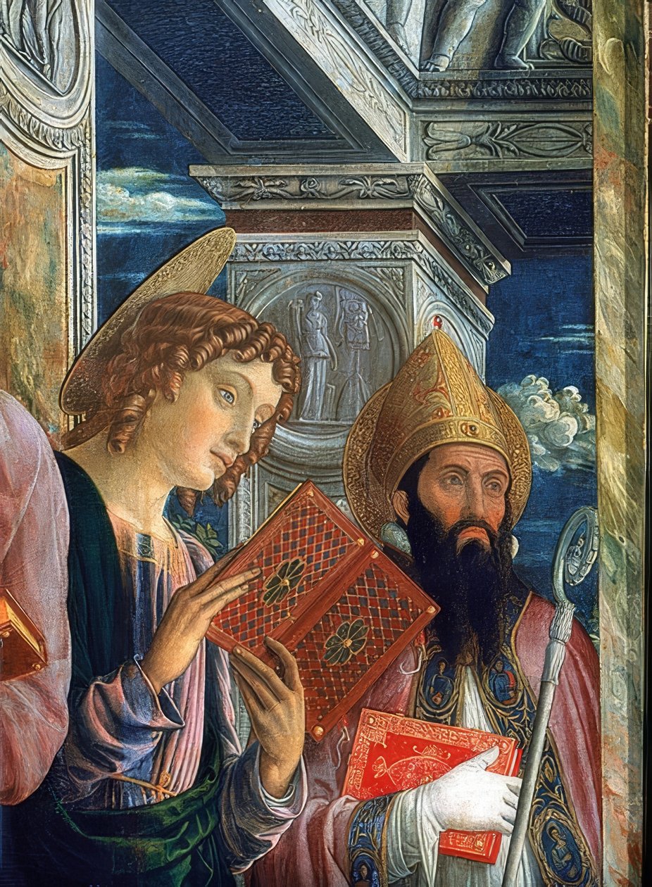 سان زينو مذبح. تفاصيل الجانب الأيسر. 1457-1460. في الصورة ، يوحنا الإنجيلي وزنون من فيرونا بواسطة أندريا مانتيجنا