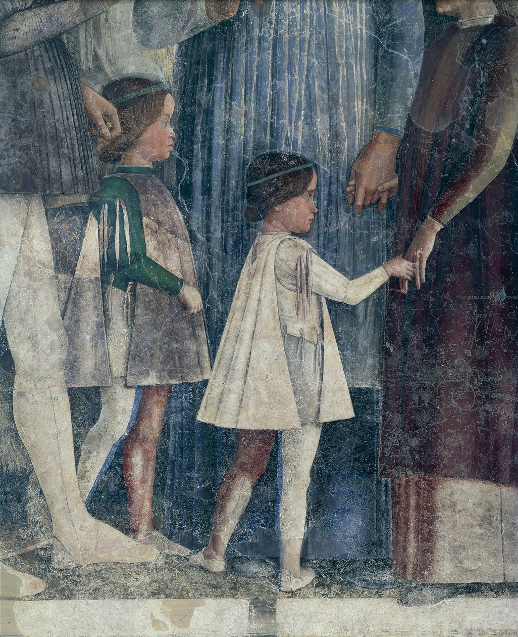 Sigismund و Francesco II Gonzaga ، تفاصيل من Meeting Wall بواسطة Andrea Mantegna (1431-1606) ، لوحة جدارية ، قلعة سان جورجيو ، غرفة الزفاف أو كاميرا Picta ، مانتوا بواسطة أندريا مانتيجنا