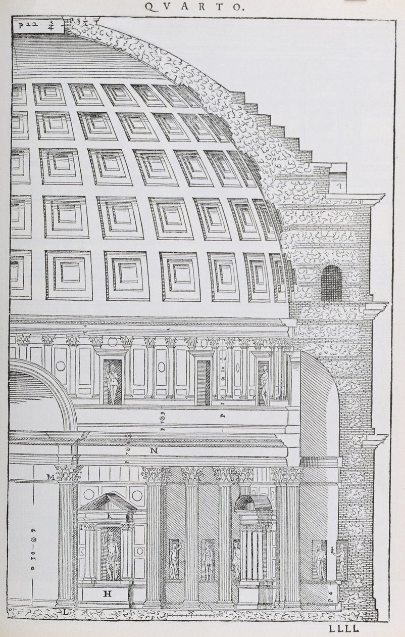 مقطع عرضي من البانثيون ، رسم توضيحي لنسخة طبق الأصل من "I Quattro Libri dell&39;Architettura" بقلم بالاديو ، نُشر في الأصل عام 1570 بواسطة أندريا بالاديو
