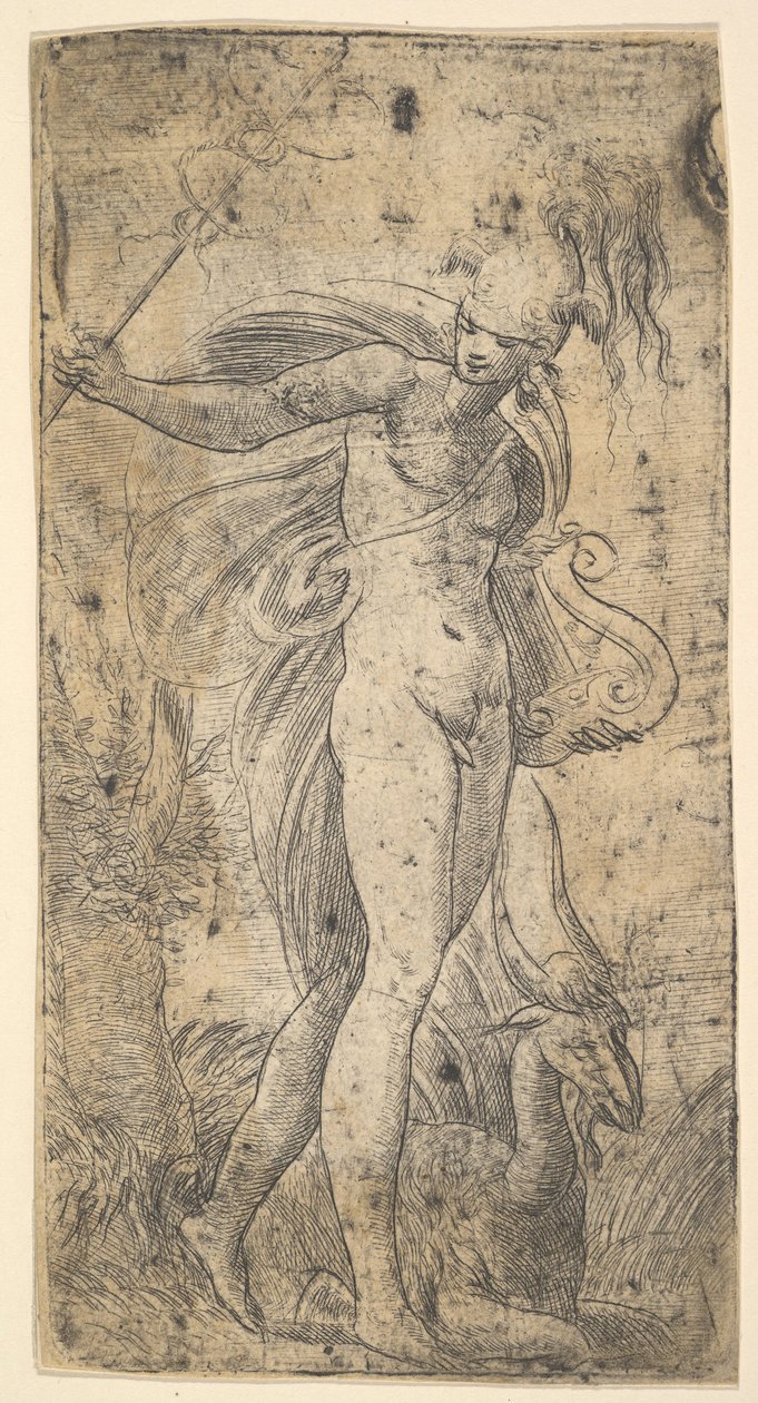 يقف عطارد ممسكًا بعلبة في يده اليمنى ، قيثارة في يساره ، كاليفورنيا. 1536-40. بواسطة أندريا شيافوني