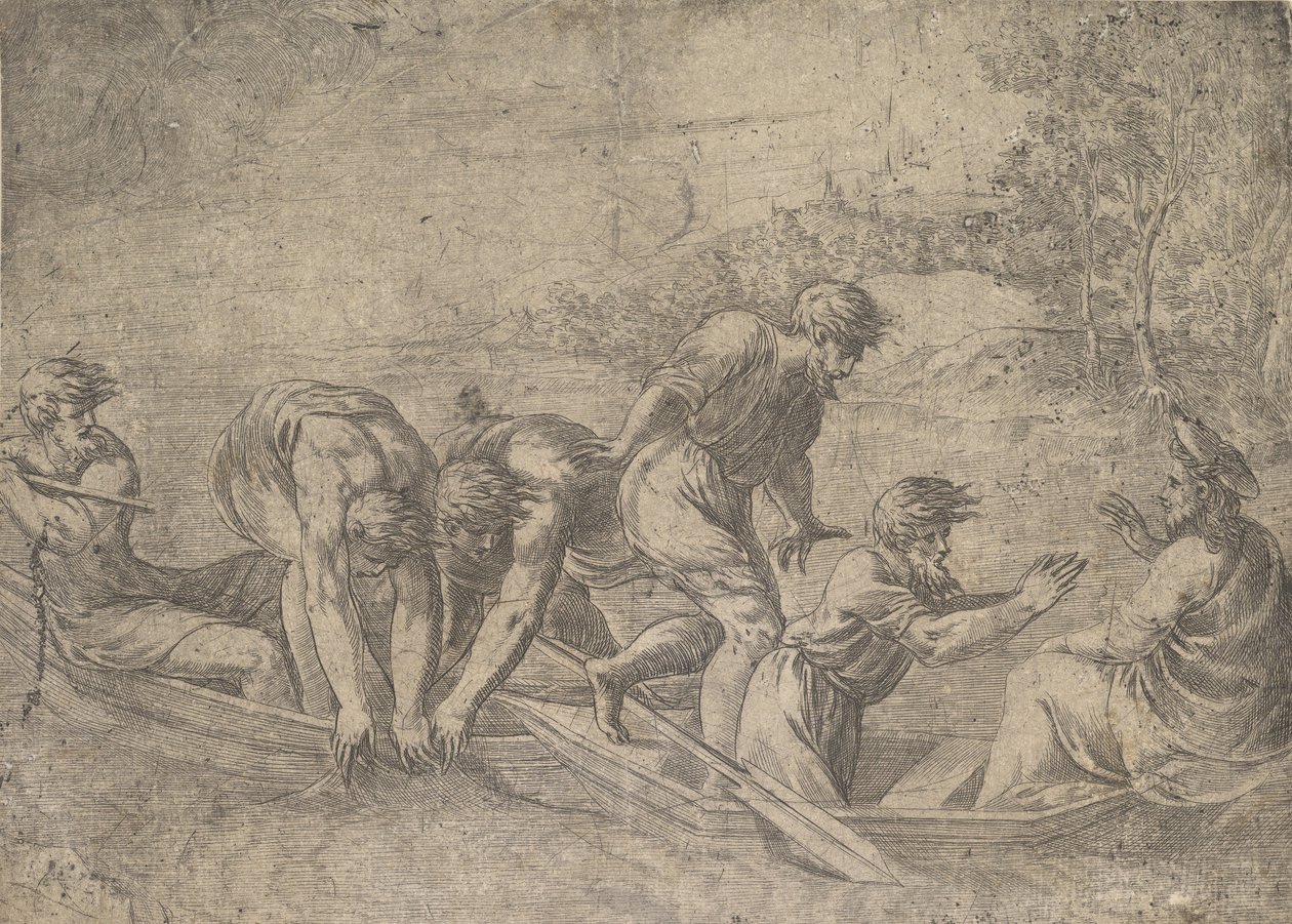 المسودة المعجزة للأسماك ، المسيح على اليمين برفقة الرسل في ... ، حوالي 1548-52. بواسطة أندريا شيافوني