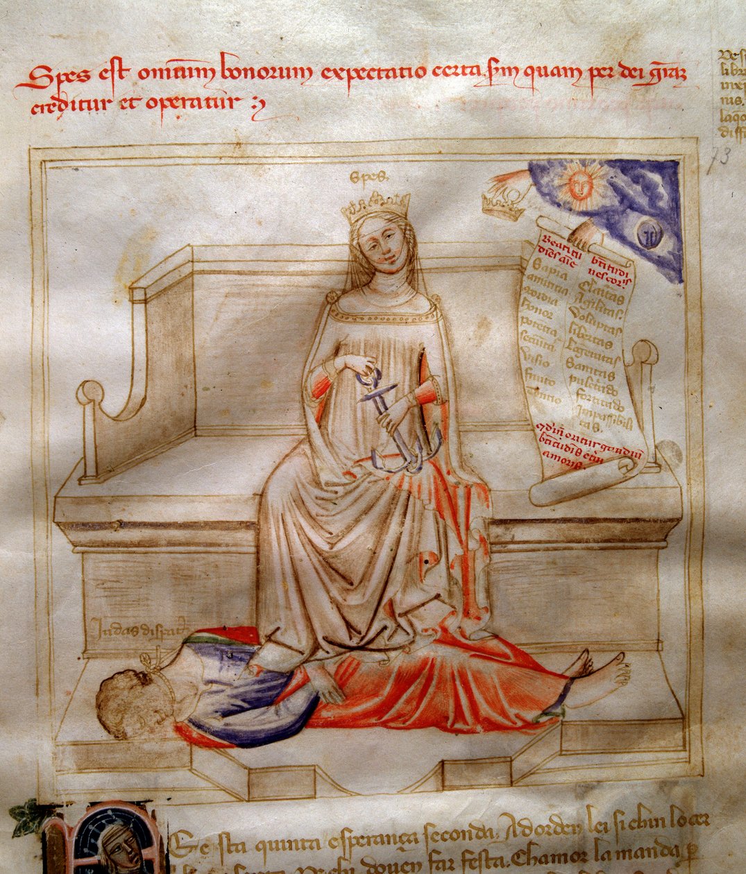 رموز الإيمان في "" Chansonne des sept Virtues et des sept Arts Liberoux destine to Bruzio Visconti "(أغنية الفضائل والعلوم) بقلم بارتولوميو دي بارتولي. لوحة مائية لأندريا دي بارتولي (نشط بين 1358 و 1368) (مللي ثانية 599 ، الصحيفة 5 بواسطة أندريا دي بارتولي