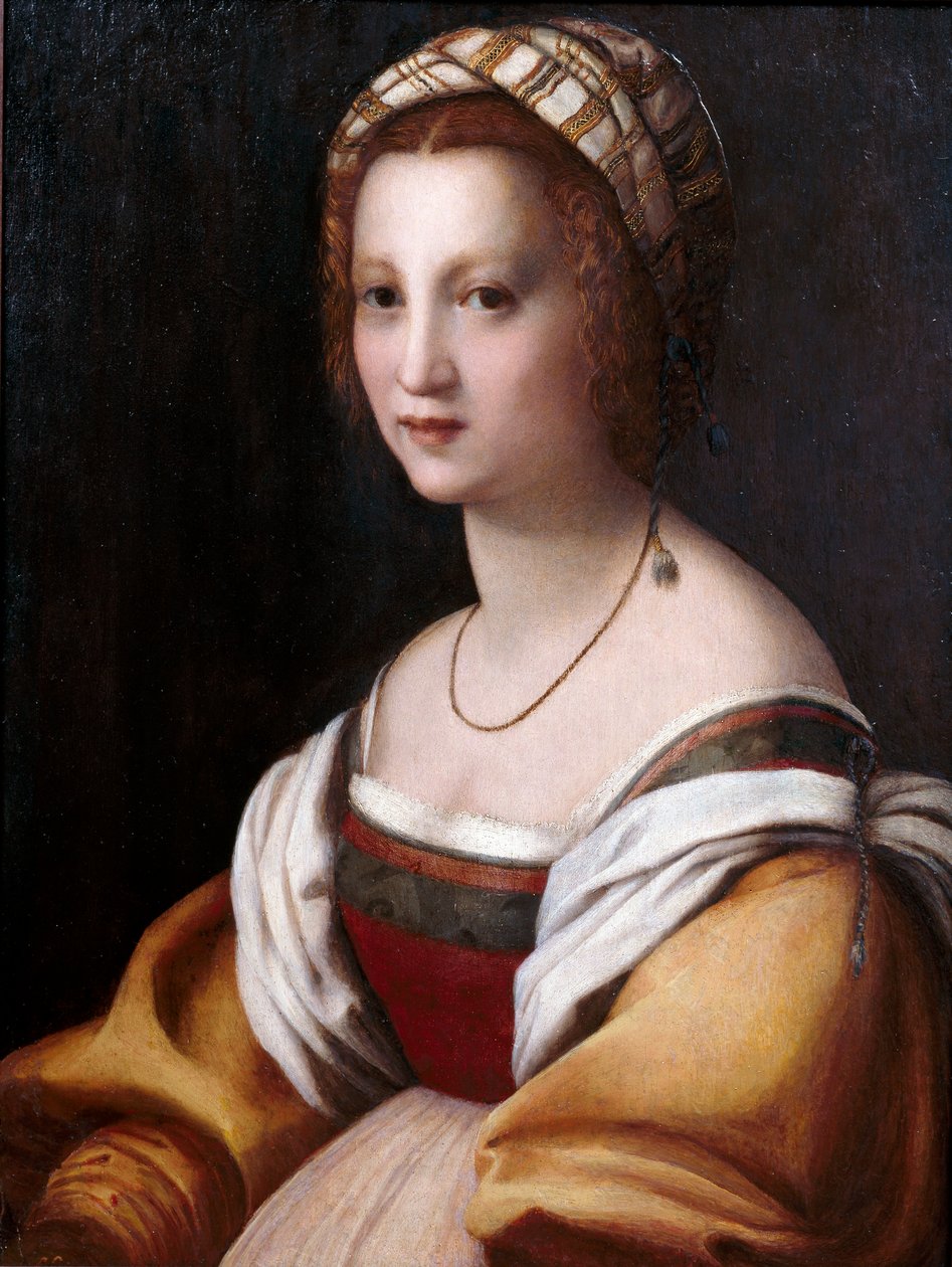 "Portrait de femme" (صورة لامرأة) لوحة لأندريا ديل سارتو (1486-1531) حوالي 1514 خافت 73x56 سم متحف ديل برادو ، مدريد بواسطة أندريا ديل سارتو