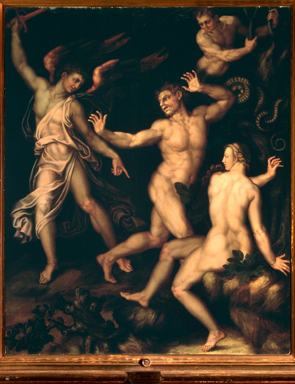 Adam and Eve expelled from paradise (Paintin بواسطة Andrea di Mariotto del Minga