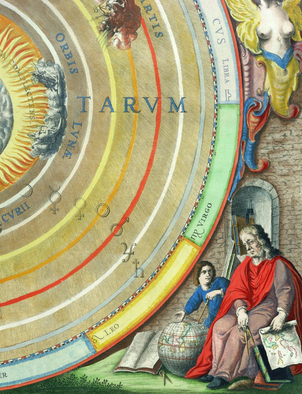 عالم فلكي ، التفاصيل من خريطة الكواكب ، من "أطلس سماوي ، أو انسجام الكون" (أطلس coelestis seu harmonia macrocosmica). بقلم جوان جانسونوس ، أمستردام ، 1660-61 (هكتار بواسطة أندرو سيلاريوس