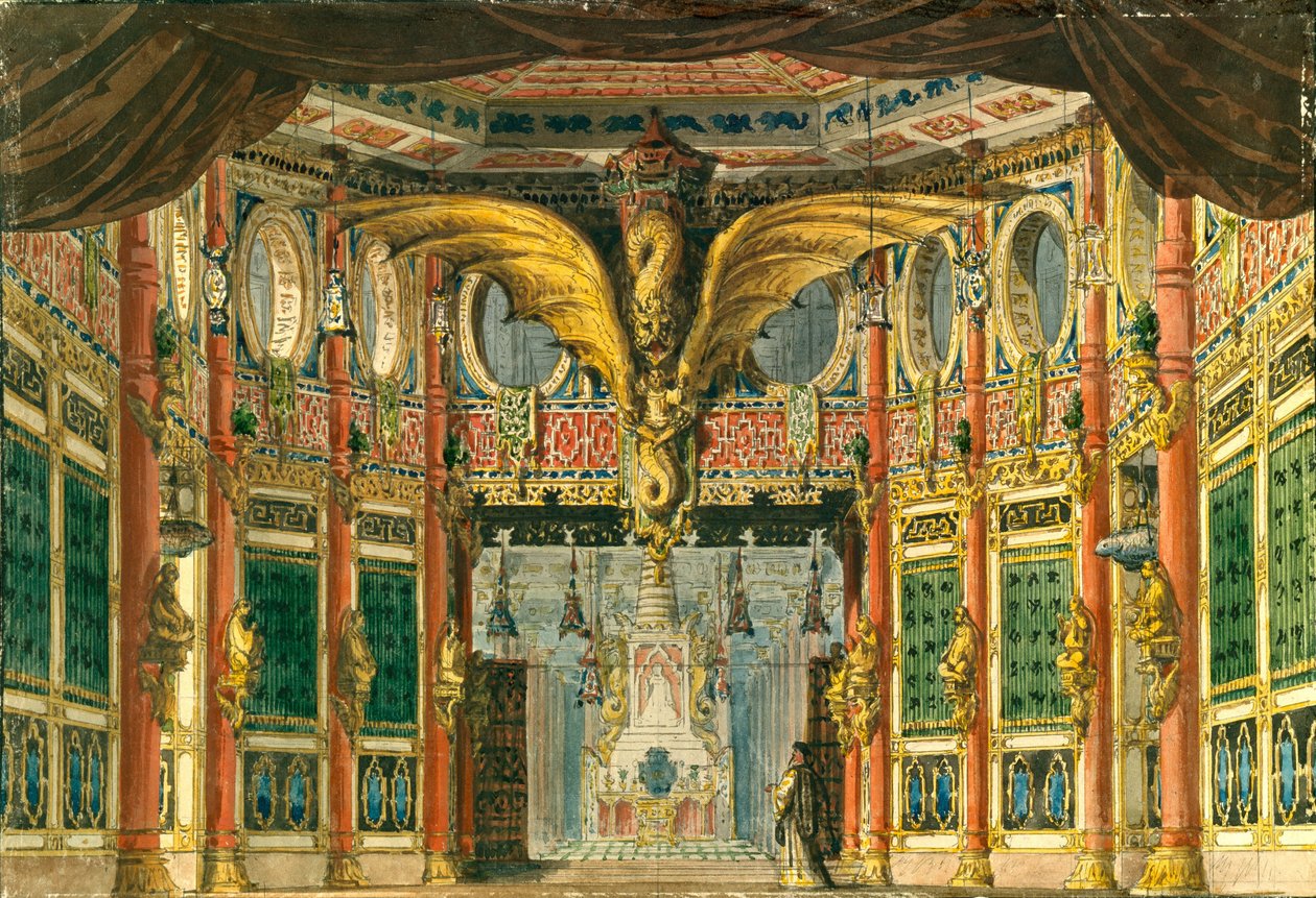 تصميم المسرح لأوبرا الحصان البرونزي من تأليف د. أوبر ، 1837 بواسطة أندرياس ليونارد رولر