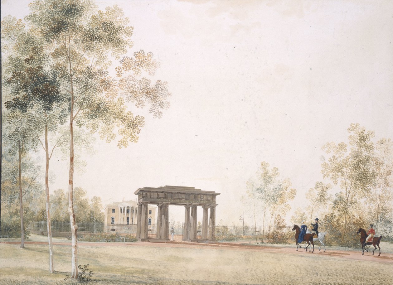 بوابة الحديقة في Tsarskoye Selo ، بعد عام 1821 بواسطة أندريه يفيموفيتش مارتينوف