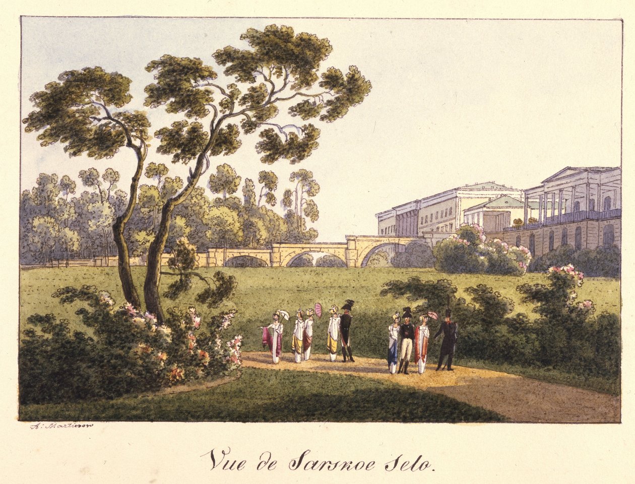 منظر لمعرض كاميرون في الحديقة في Tsarskoye Selo ، قبل عام 1817 بواسطة أندريه يفيموفيتش مارتينوف
