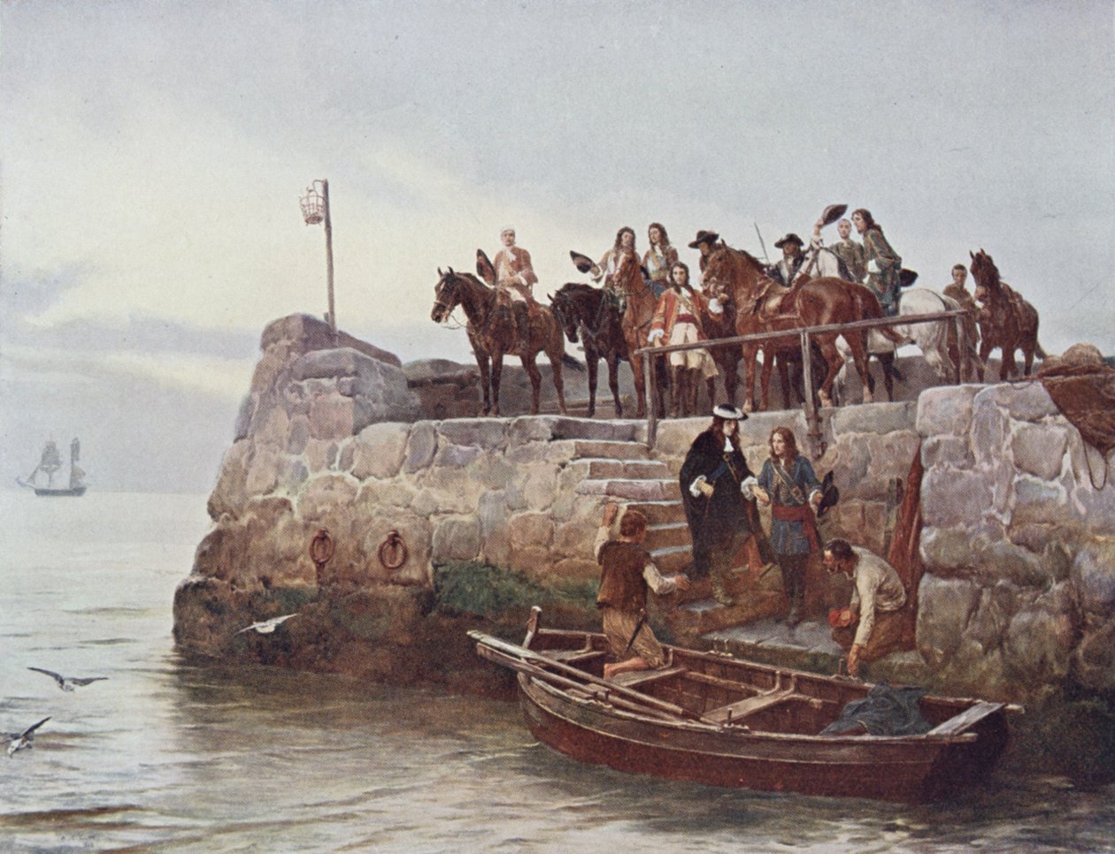 قضية فاشلة! رحلة جيمس الثاني (1633-1701) بعد معركة بوين عام 1690 ، رسم توضيحي من "المعارك البريطانية في البر والبحر" حرره السير إيفلين وود (1838-1919) 1915 بواسطة أندرو كاريك جو
