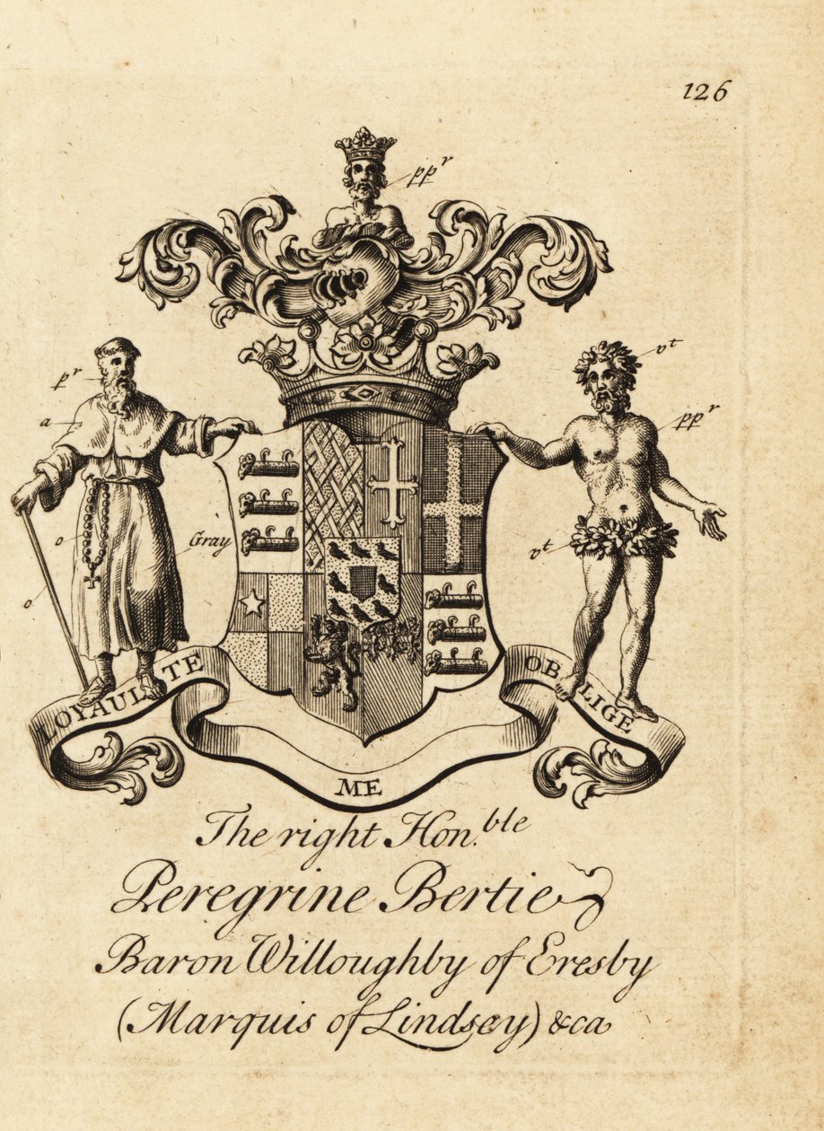 Coat of arms of the Right Honourable Peregrine Bertie, Baron Willoughby of Eresby, Marquis of Lindsay, 2nd Duke of Ancaster and Kesteven بواسطة أندرو جونستون