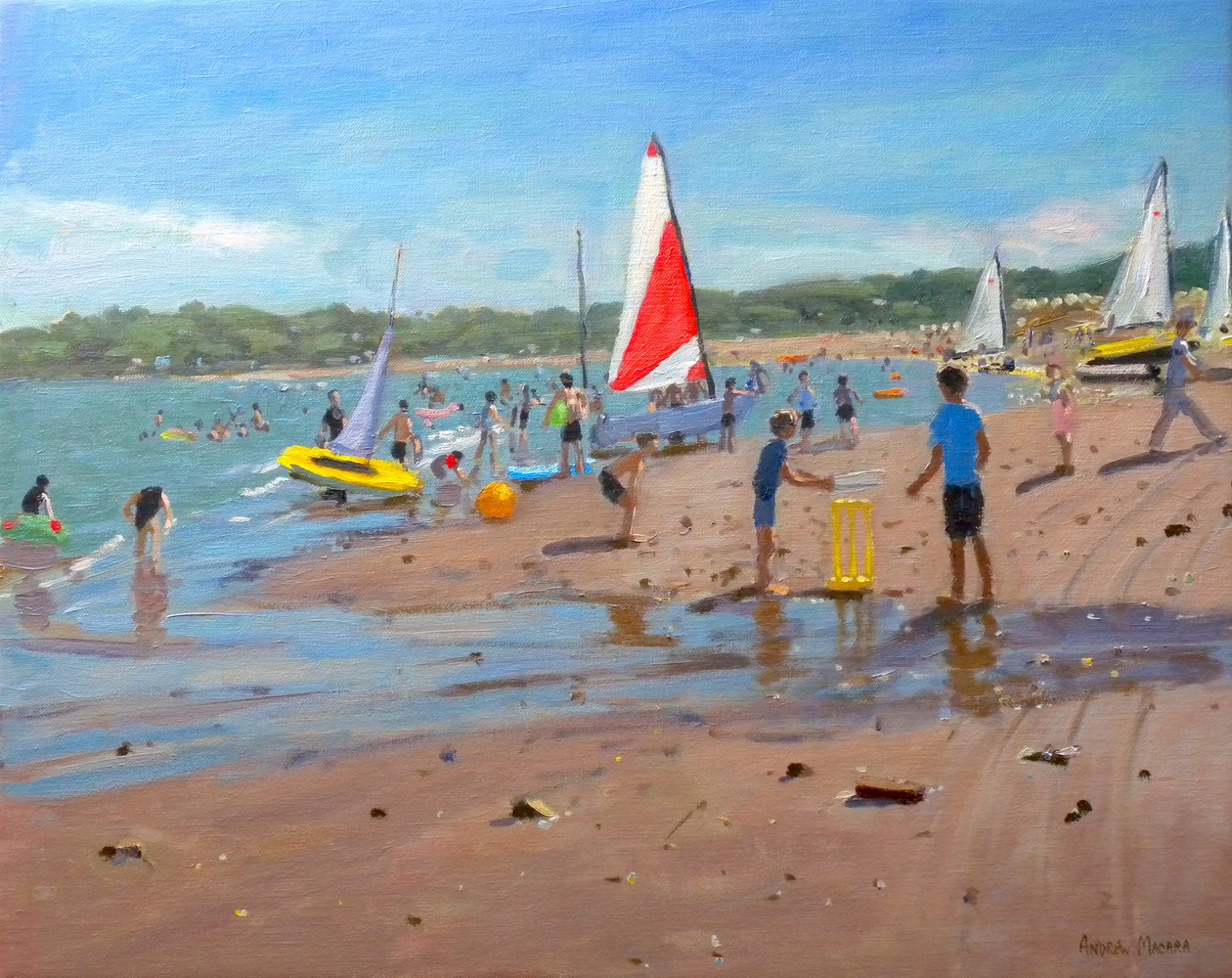 لعبة الكريكيت والشراع الأحمر والأبيض ، Abersoch ، 2011 بواسطة أندرو ماكارا