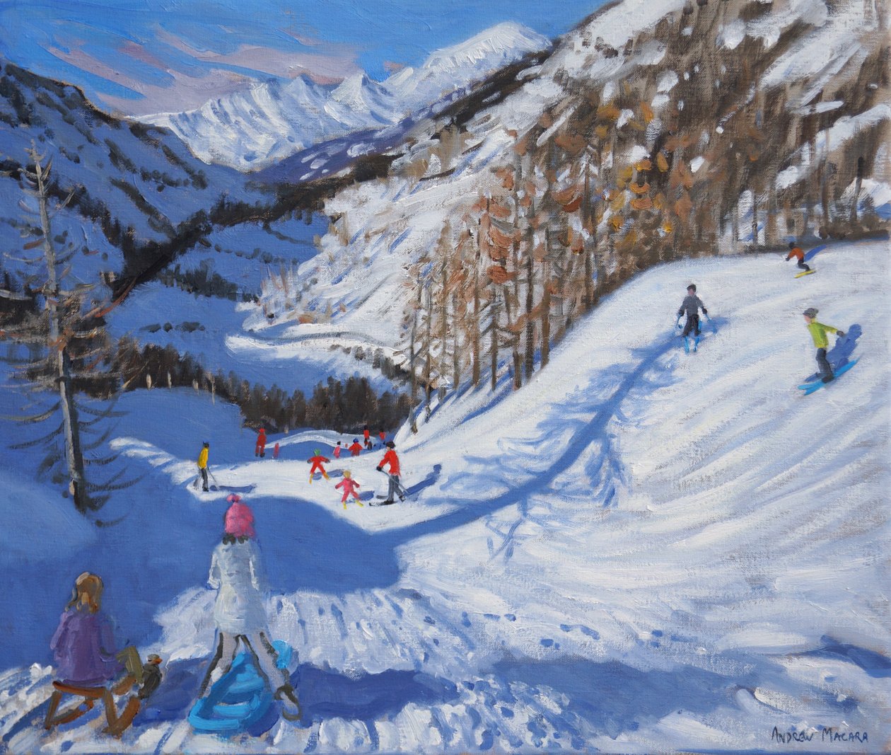 ظل شجرة التنوب ، والمتزلجين Tignes. 2014 ، (زيت على قماش) بواسطة أندرو ماكارا