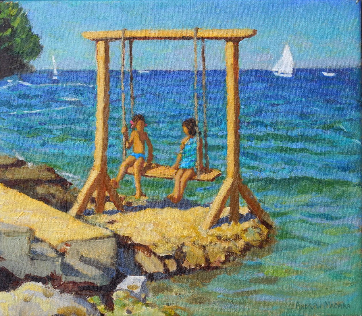 الأرجوحة ، فونتانا ، فرسار ، كرواتيا. 14 × 16 "2019 (زيت على قماش) بواسطة أندرو ماكارا